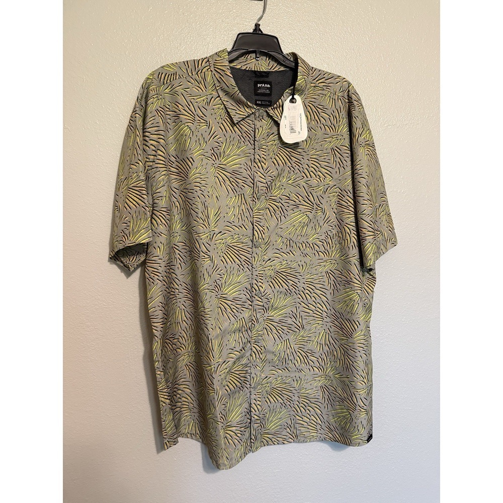 prAna Lost Sol Printed SS Men's XXL Button Up Shirt Yellow Orange 2XL